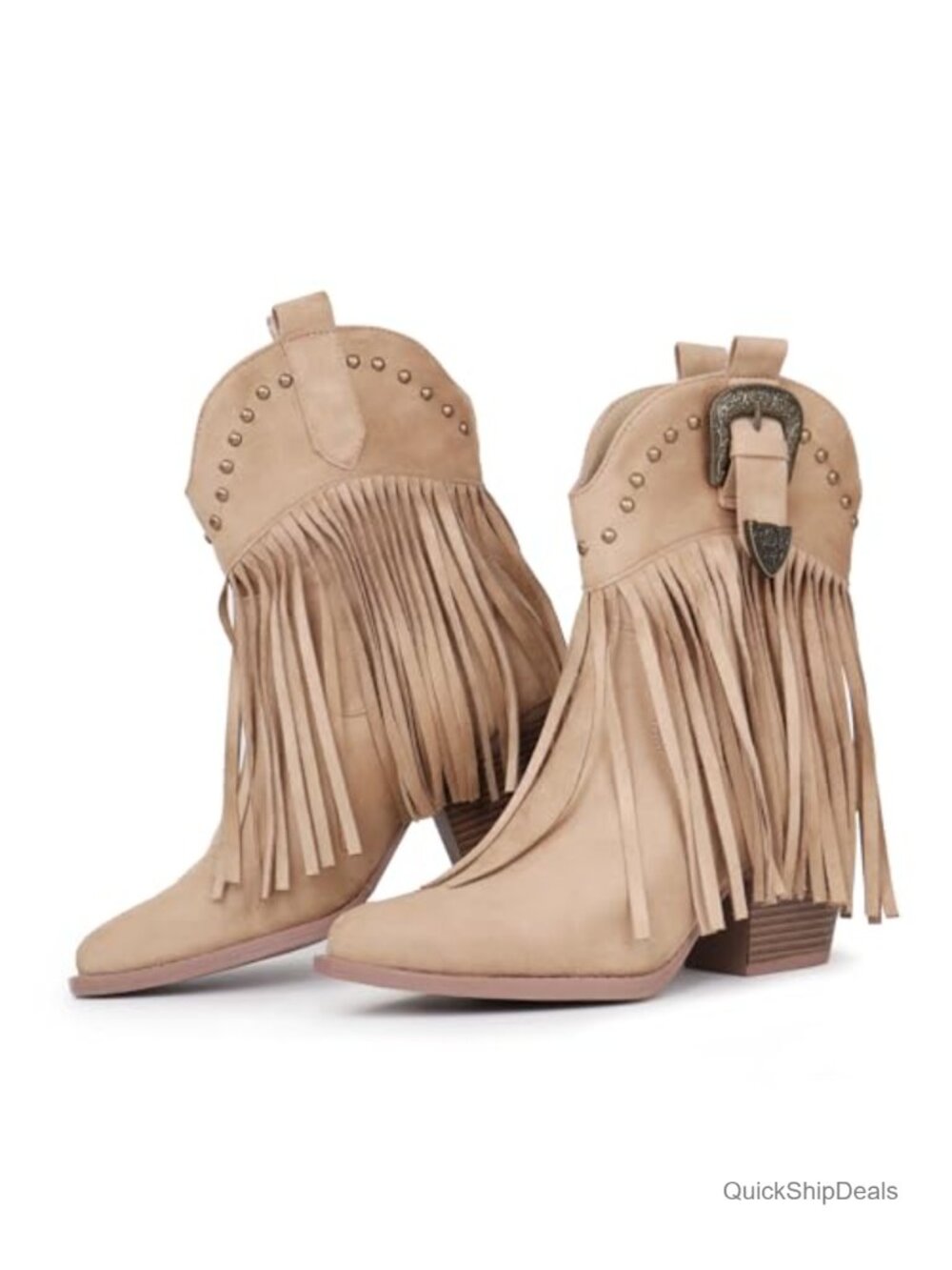 Hawkwell Women's Suede Fringe Cowboy Western Ankle Booties Snip Toe